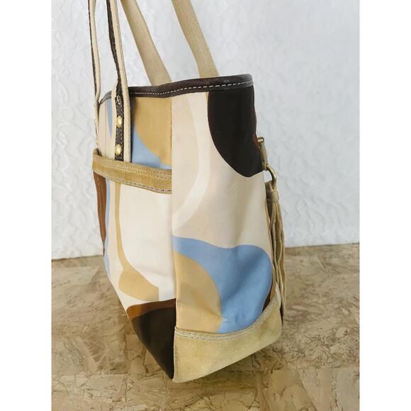 COACH #10113 Hampton tote bag Scarf print tan blue brown signature purse Y2K - Picture 4 of 10
